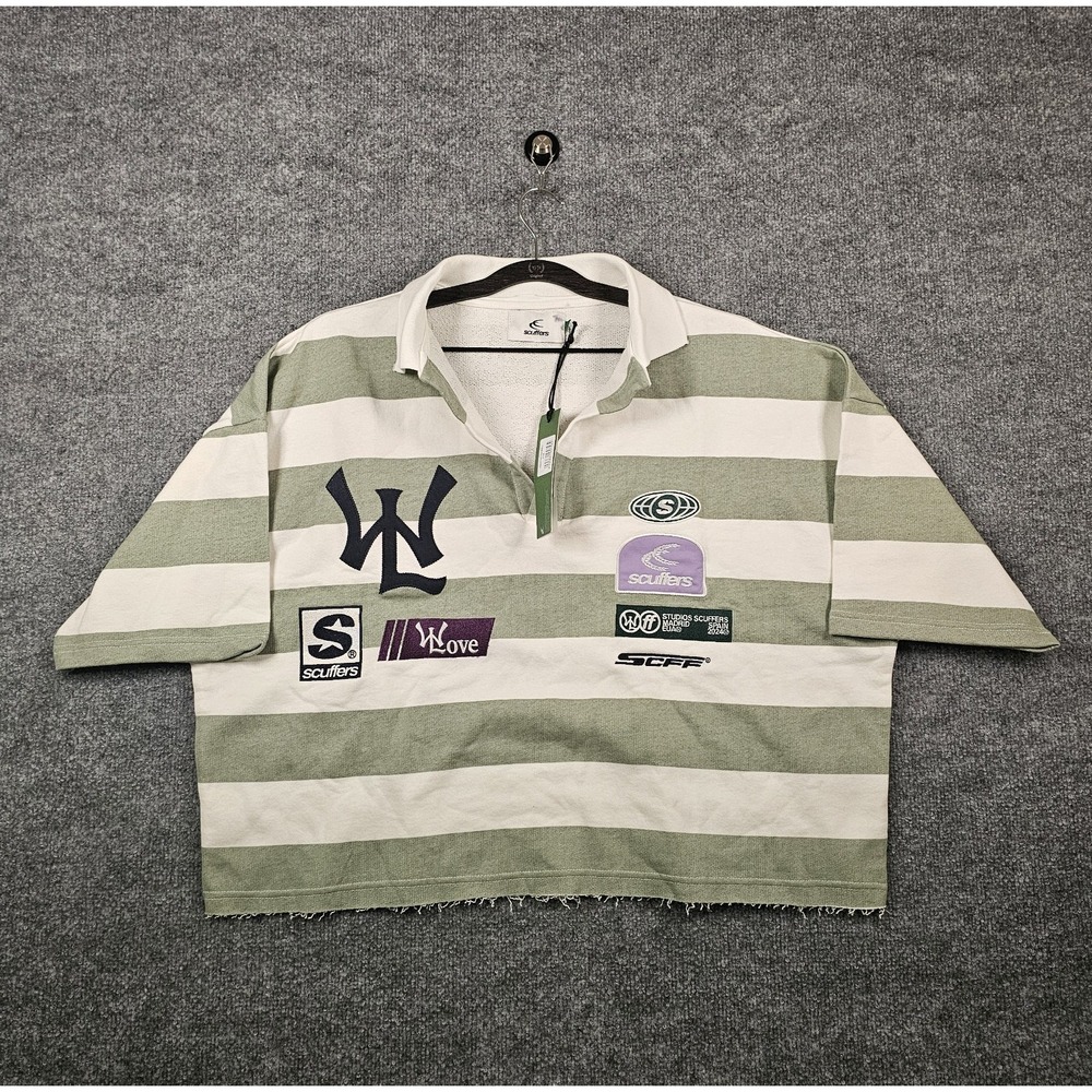 Scuffers Striped Polo Sweatshirt Size Small Embroidered Terry Lined